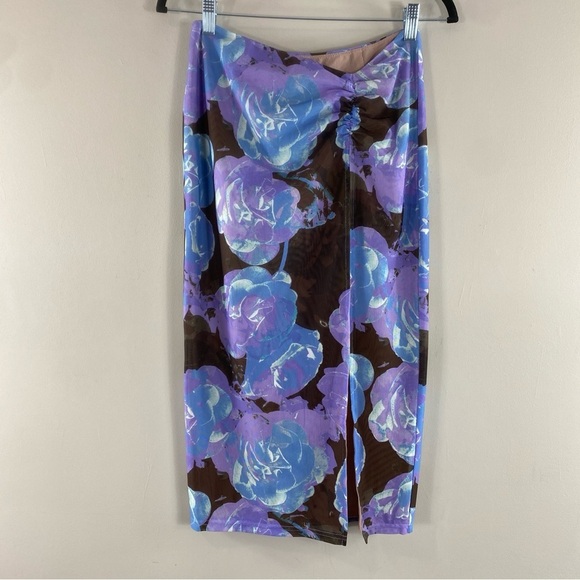 White Fox One Wish Purple and Blue Floral Mesh High Slit Skirt Sz S - Picture 2 of 11